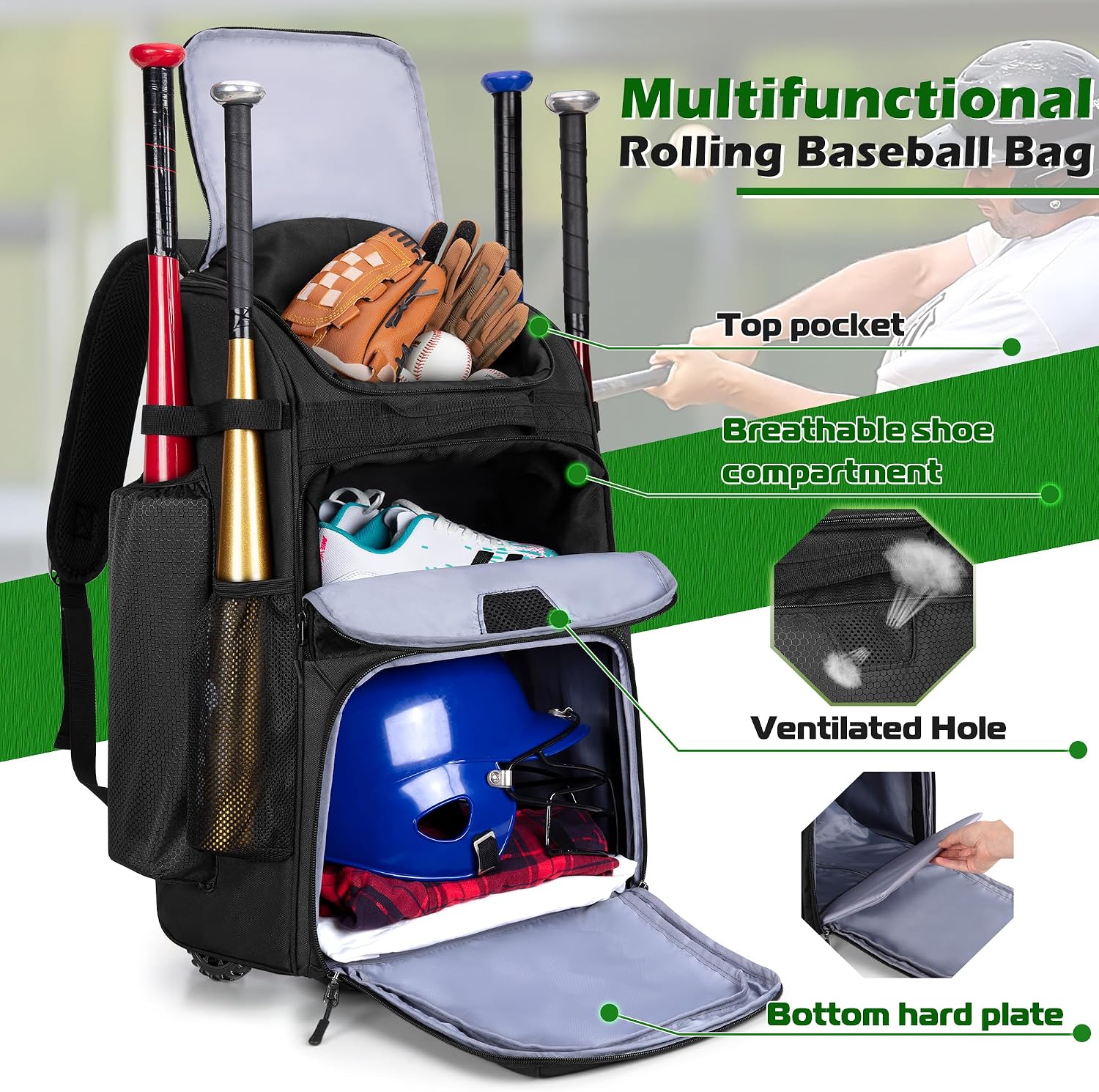 Rolling Baseball Backpack With - Sports Equipment Bat ulasan dan harga